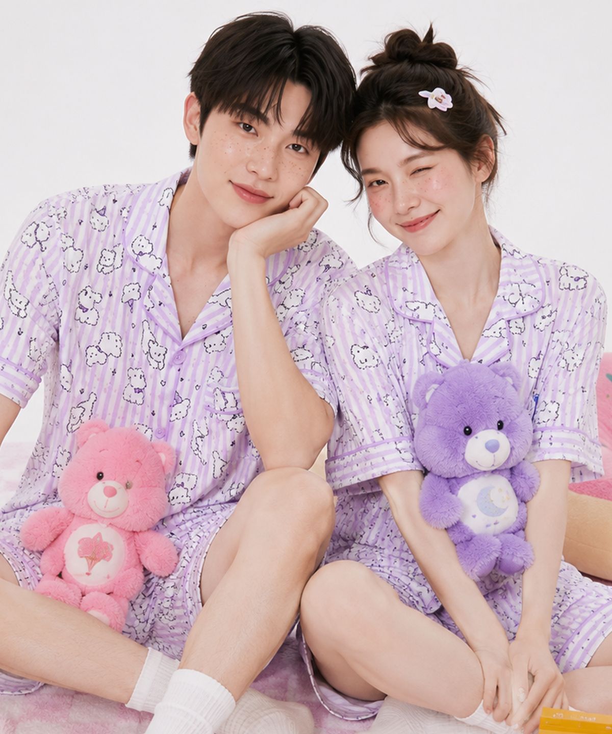 파란(PALAN) 리틀디어 요루면 스트라이프 커플 반팔잠옷 세트 여름 시원한 파자마