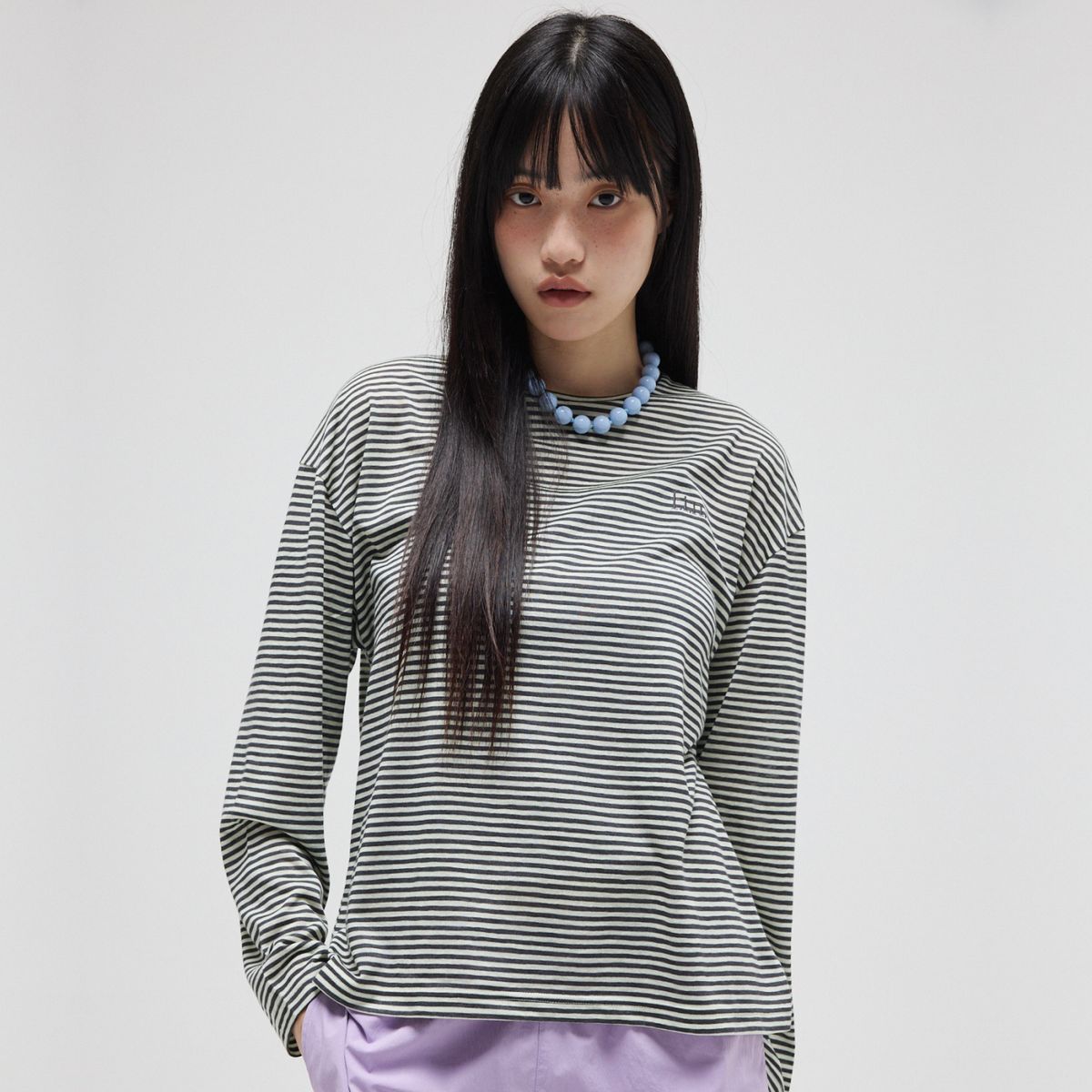 핀카(FINCA) 썸머 롱 슬리브_블랙 민트 스트라이프 2size