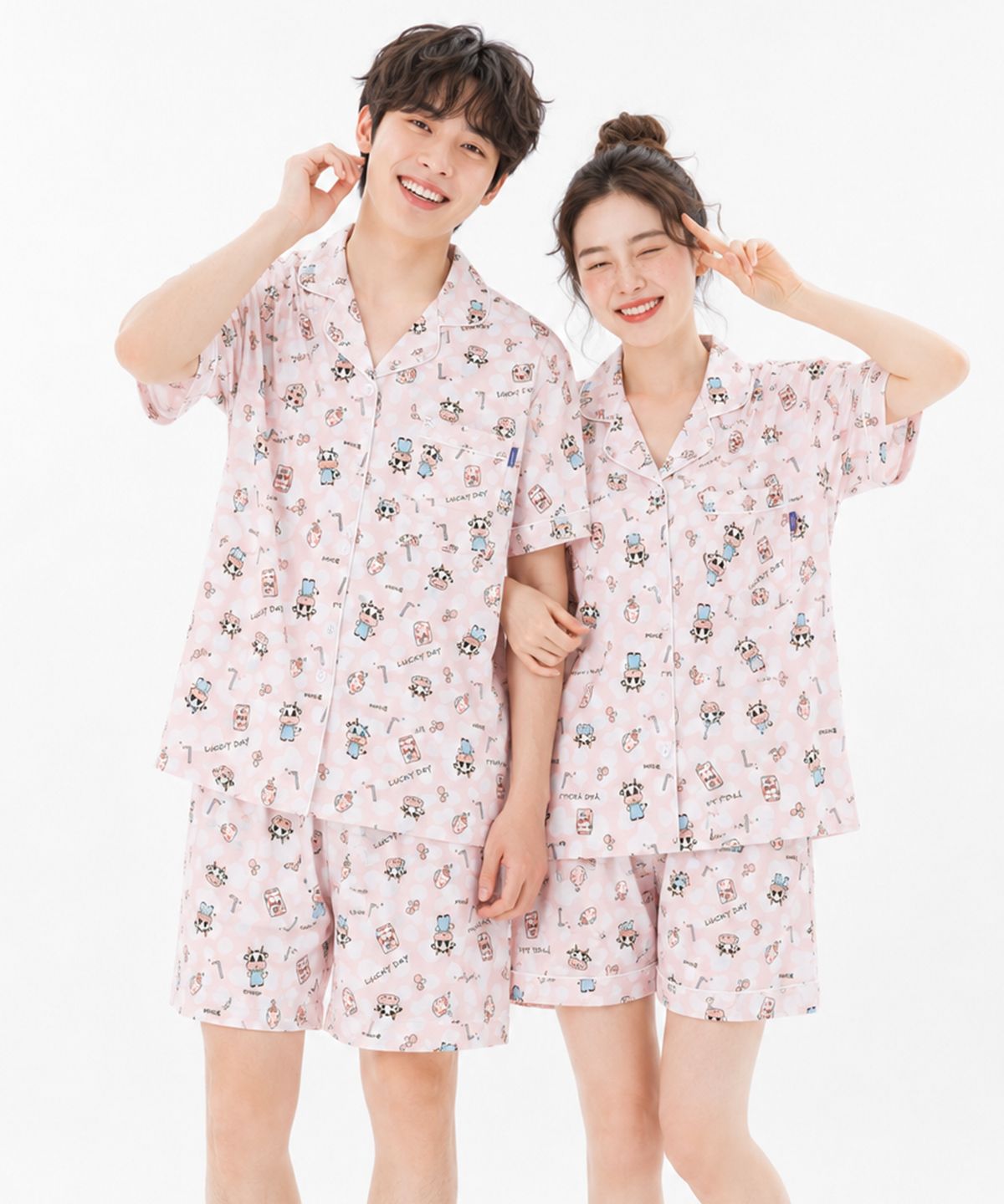 파란(PALAN) 밀크카우 요루면 커플 반팔잠옷 세트 여름 시원한 파자마