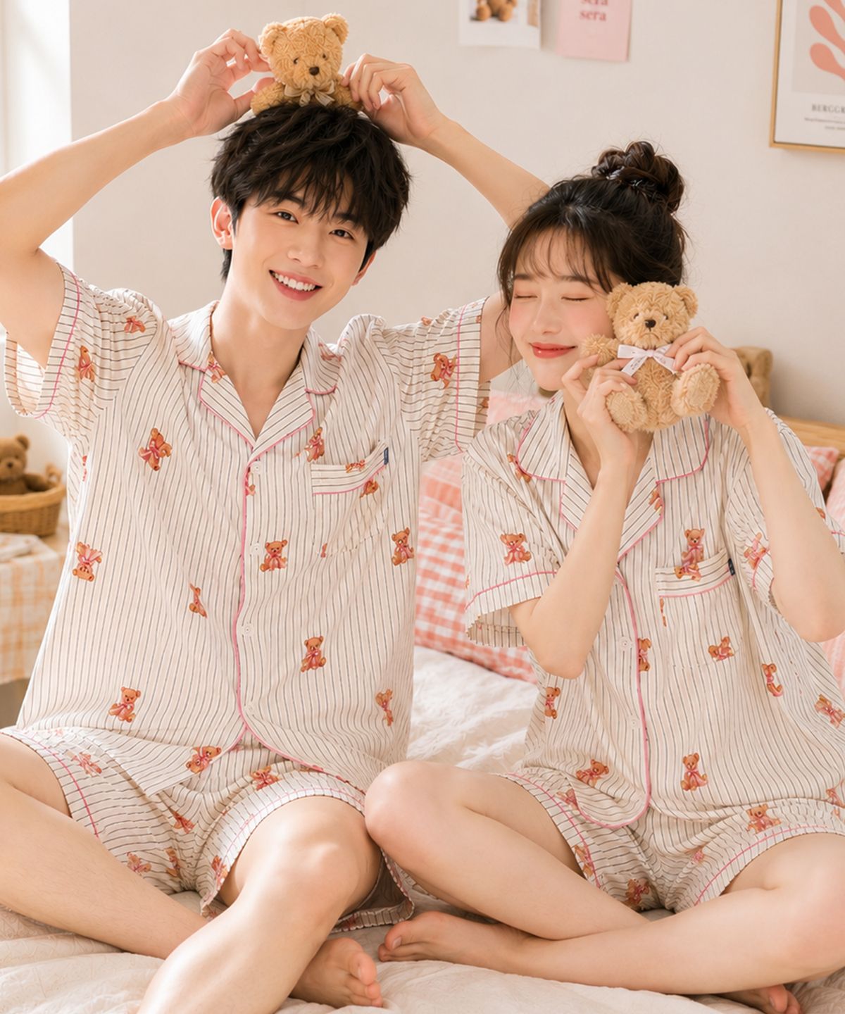 파란(PALAN) 베어드림 요루면 스트라이프 커플 반팔잠옷 세트 여름 시원한 파자마