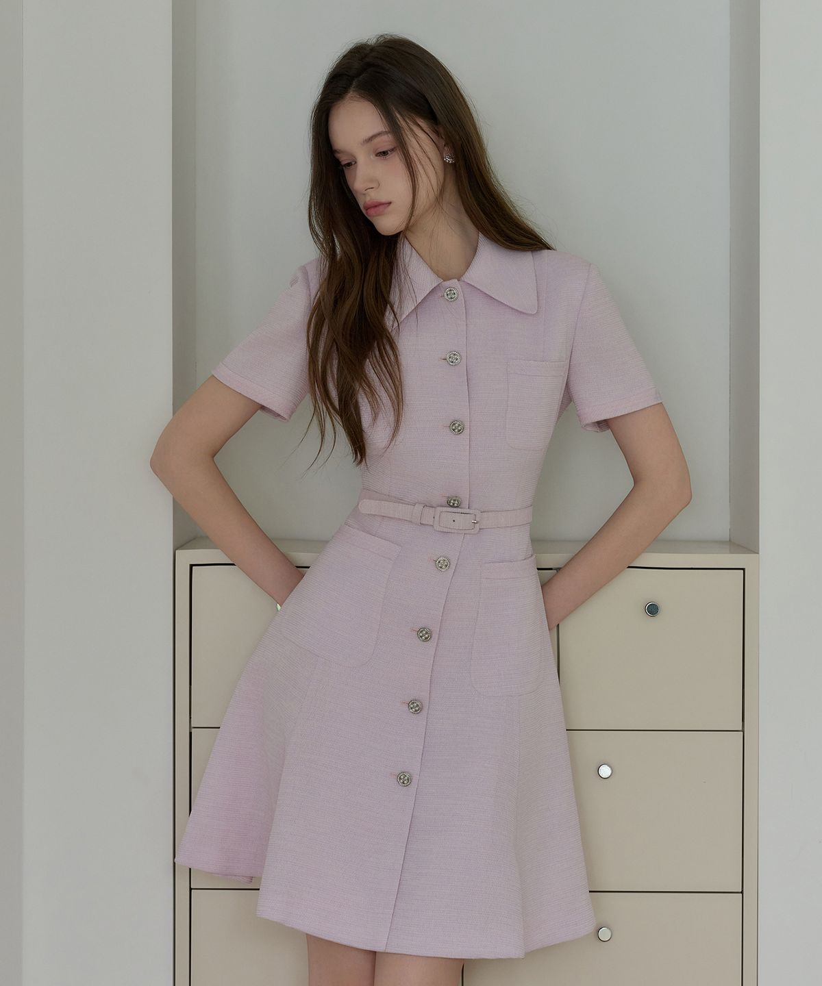 쥴리앤칼라(JULIY&CALLA) 26HS 러브바이유 마야 썸머트위드 원피스 퍼플 하객룩세레모니룩