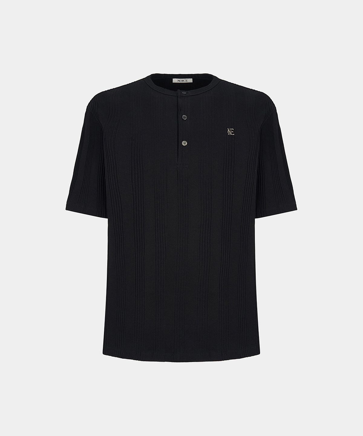 노이스(NOICE) COTTON RIBBED HENLEY NECK - BLACK