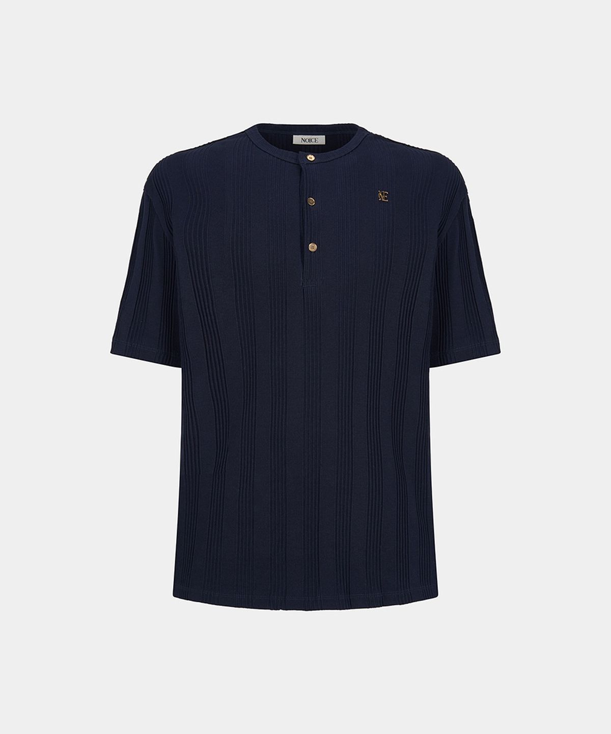 노이스(NOICE) COTTON RIBBED HENLEY NECK - NAVY