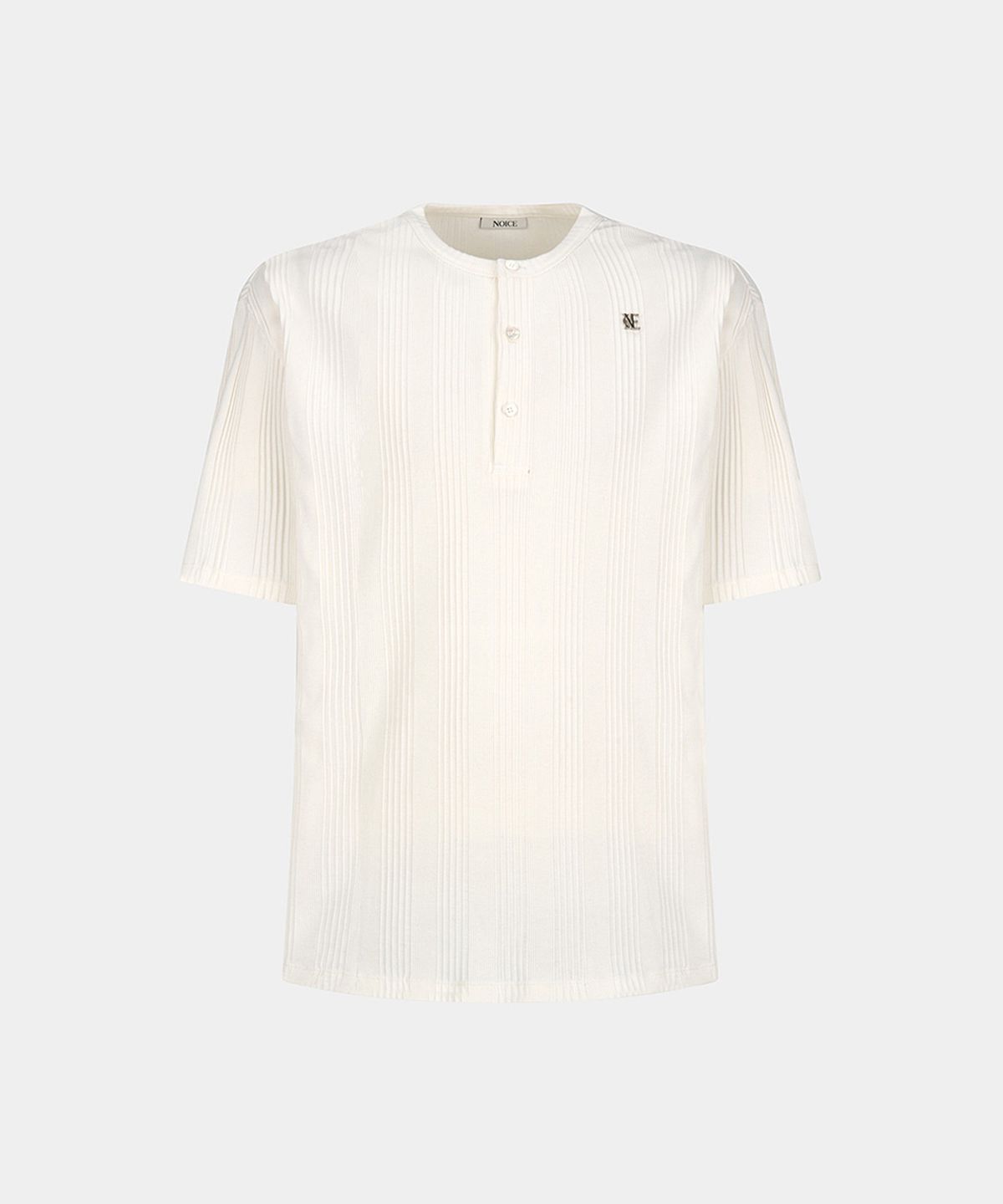 노이스(NOICE) COTTON RIBBED HENLEY NECK - WHITE