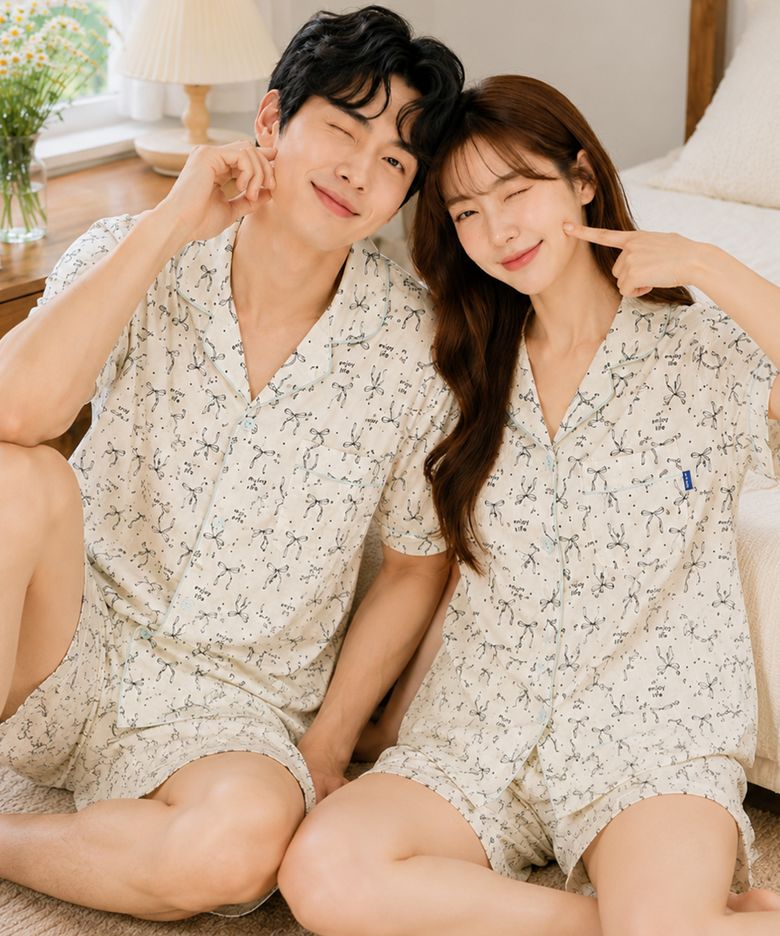 블루밍리본 요루면 커플 반팔잠옷 세트 여름 시원한 파자마