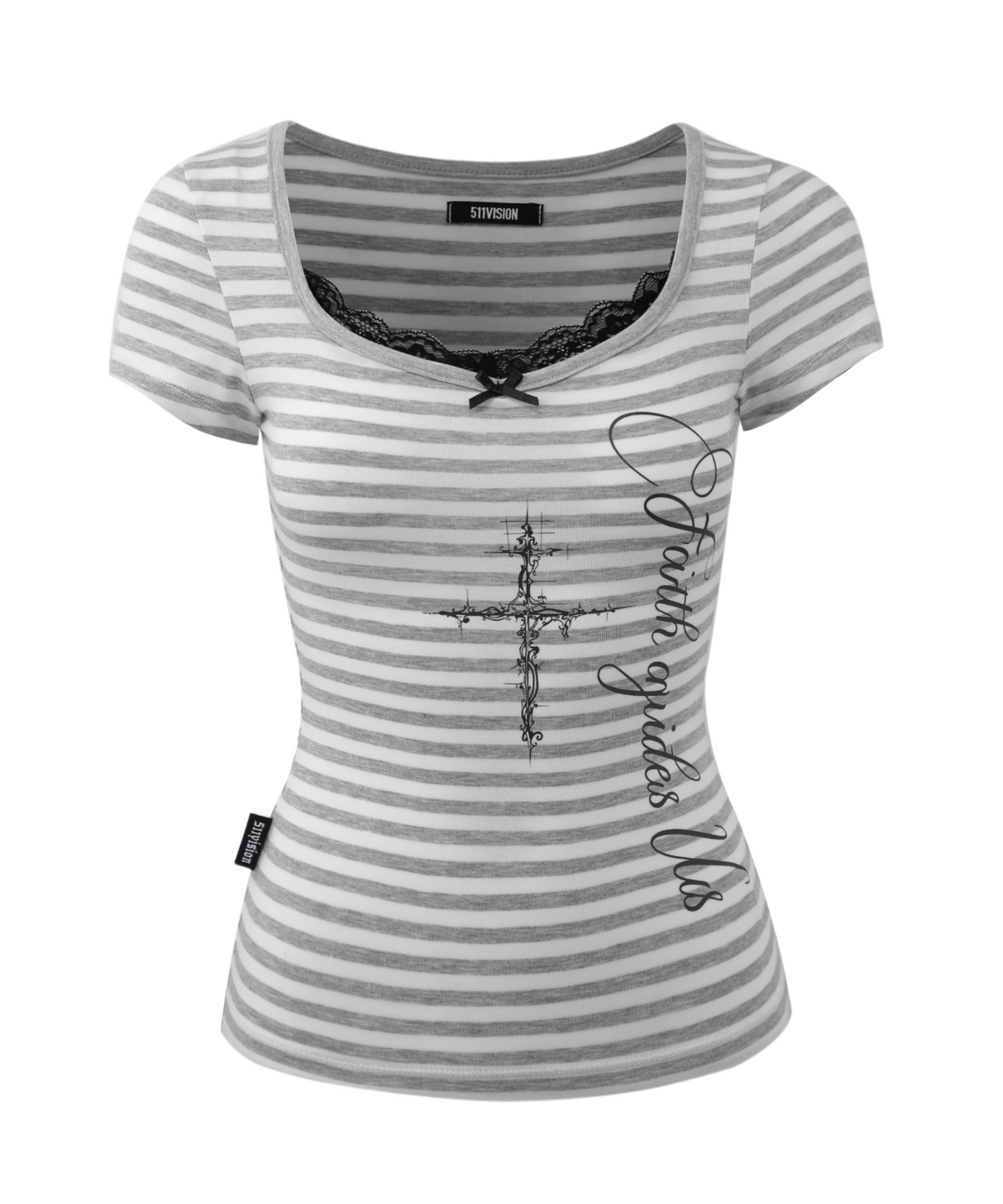 511비전(511VISION) DOLLY LACE TOP, GRAY-STRIPE