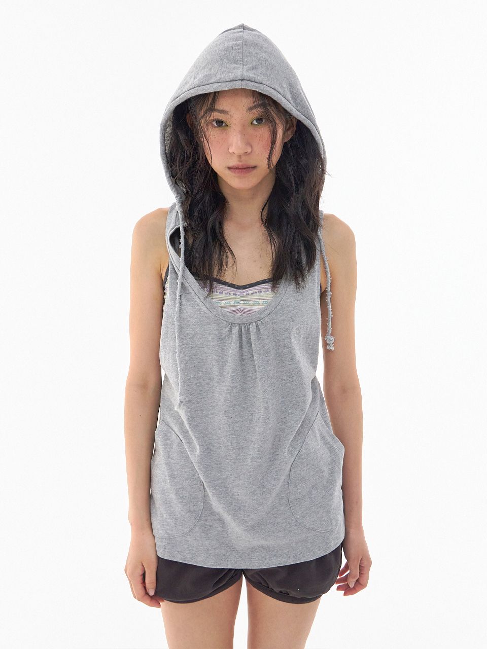 MUSINSA公式 | Expired Girl Mia Sleeveless Hoodie Melange Grey