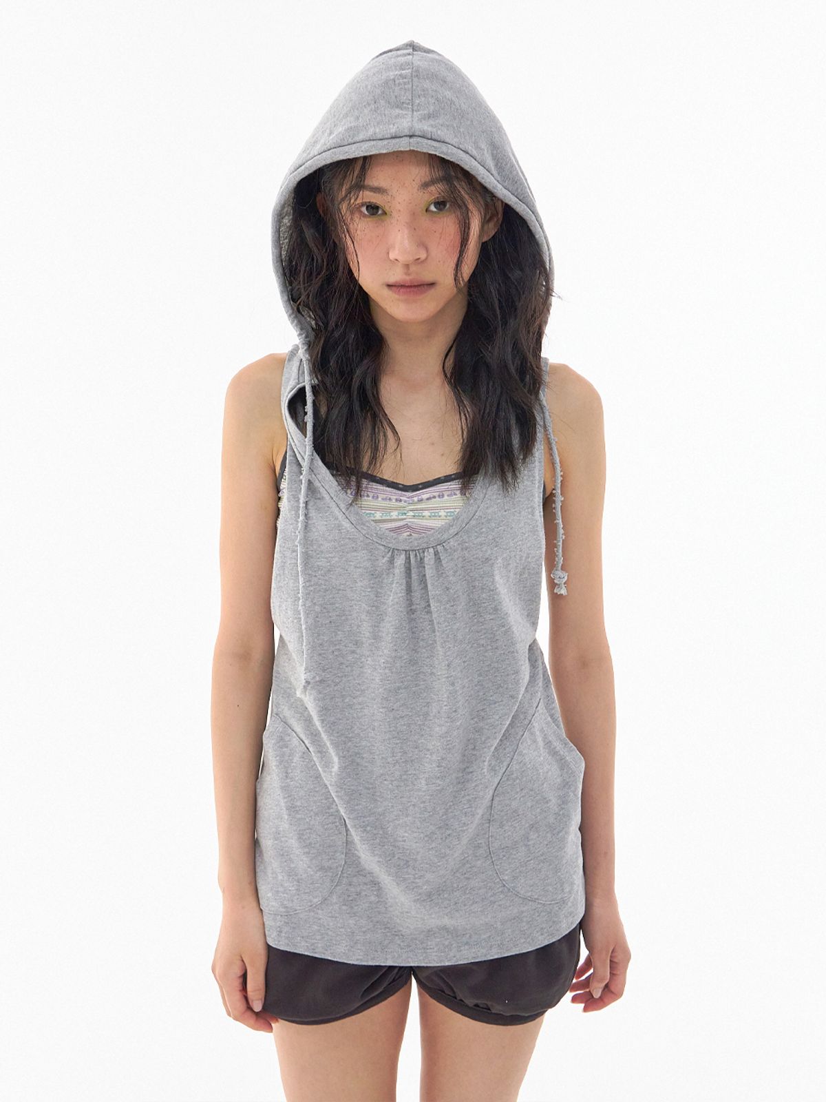 익스파이어드걸(EXPIRED GIRL) [4th] Mia Sleeveless Hoodie Melange Grey