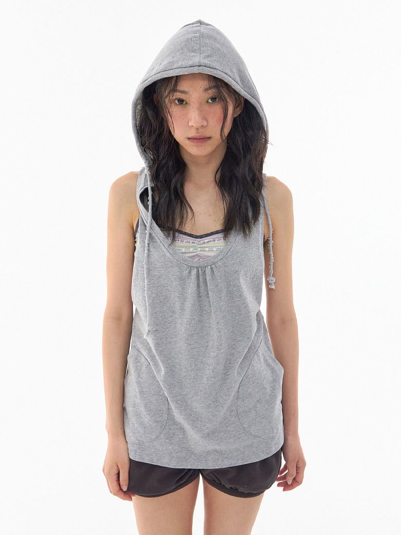 [4th] Mia Sleeveless Hoodie Melange Grey