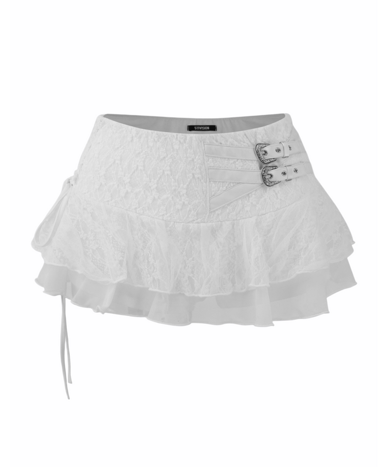 MISTY BELT LACE MICRO SKIRT, WHITE