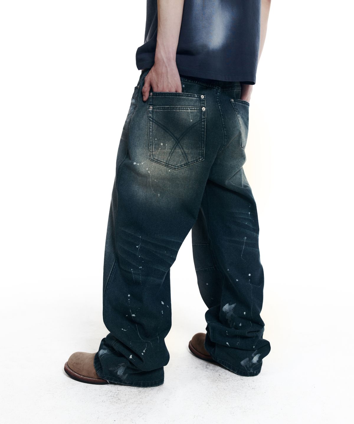 아캄(AAKAM) Splatter Painted Denim Pants (Blue)