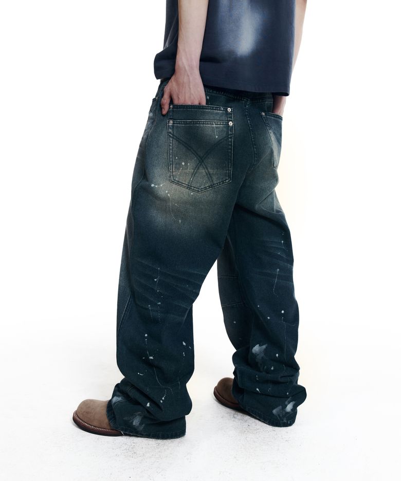 Splatter Painted Denim Pants (Blue)