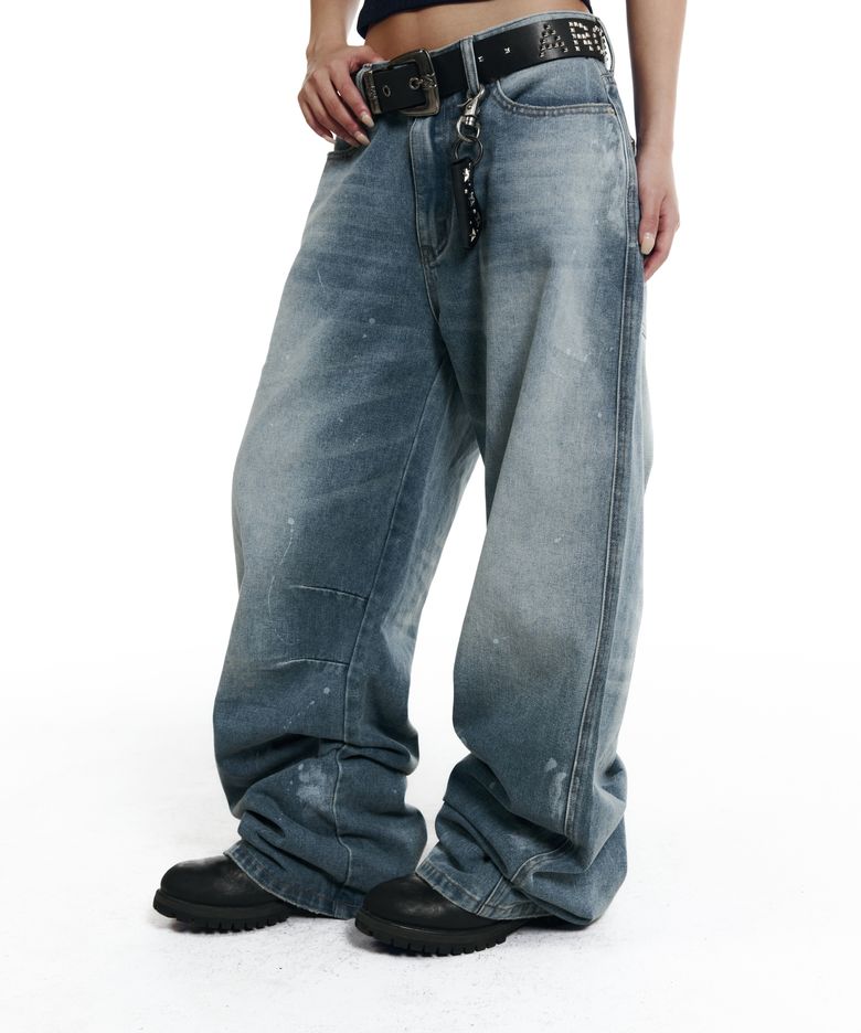 Splatter Painted Denim Pants (Sky Blue)