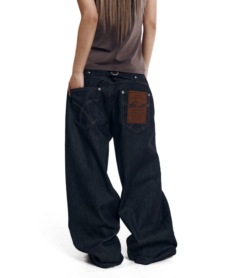 Leather Label Denim Pants (Black)
