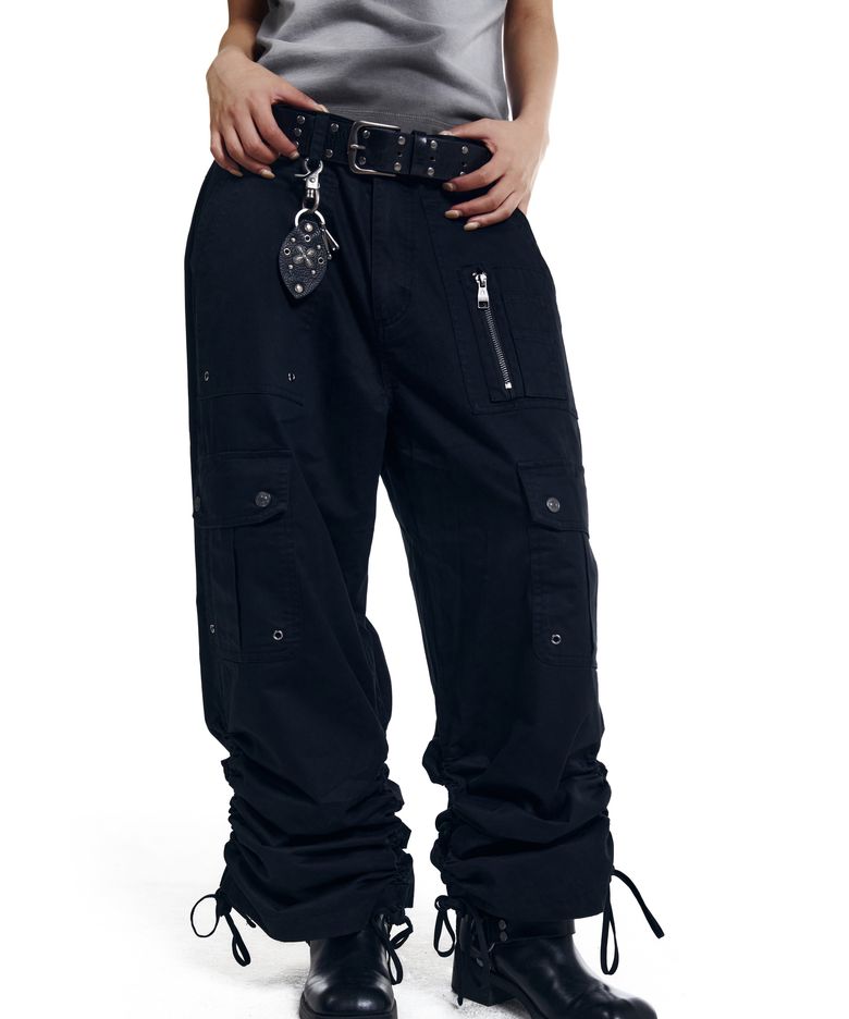 Shirring Utility Cargo Pants (Black)