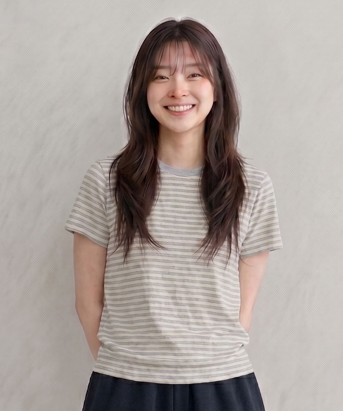 에이던엠(ADERNM) SLUB STRIPE CROP T LIGHT GREY
