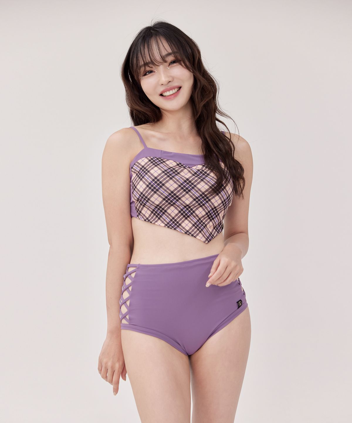 포리즈(PORRIZ) [TOP] [이클립스_퍼플체크] 레이어드 멀티 스트랩 탑