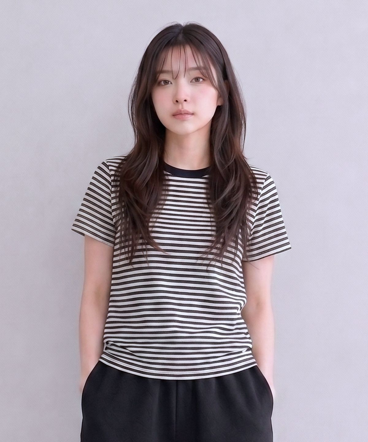 에이던엠(ADERNM) SLUB STRIPE CROP T BLACK