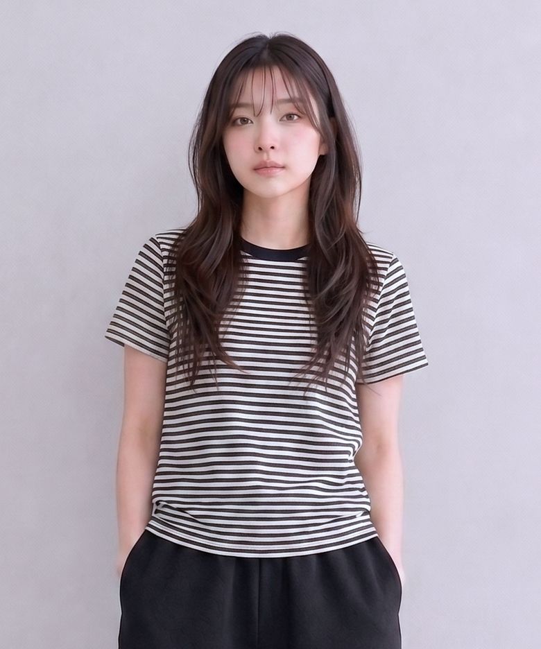 SLUB STRIPE CROP T BLACK