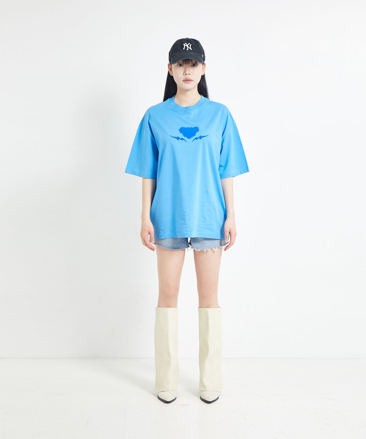 코튼리버스클럽(COTTONREBIRTHCLUB) 박시 선더 그래픽 티셔츠 (블루)