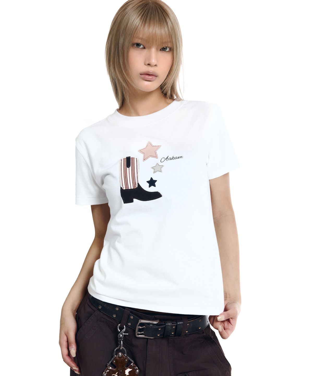 아캄(AAKAM) Western Boots Half Top (White)