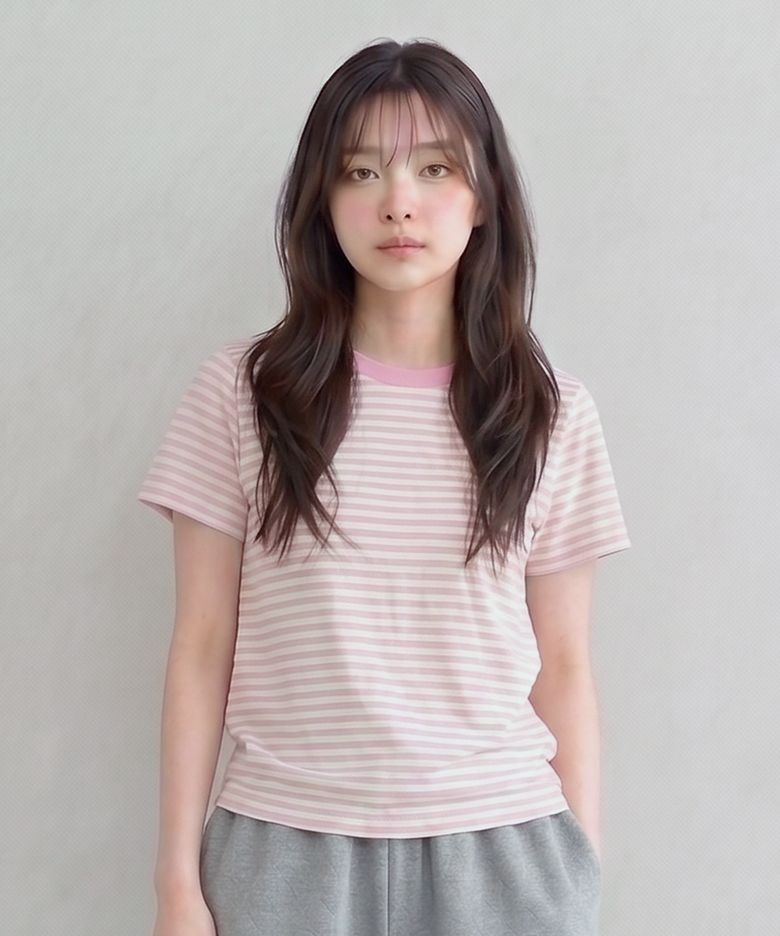 SLUB STRIPE CROP T PINK