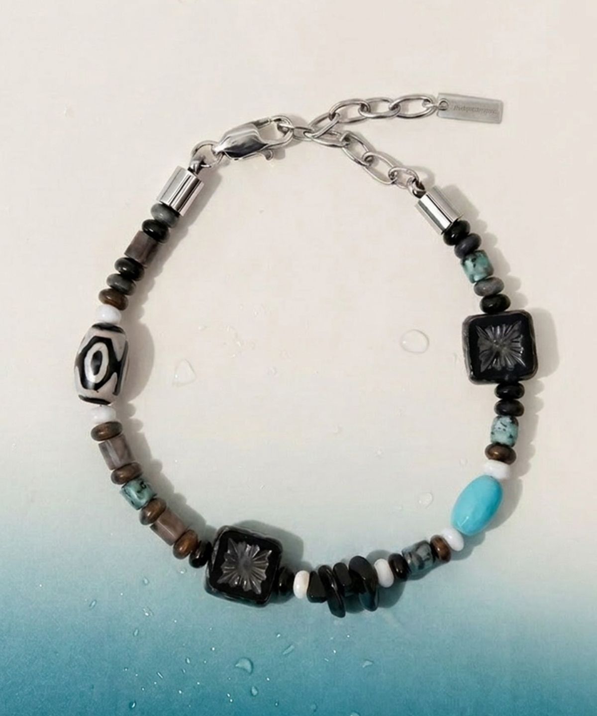 언더컨트롤(UNDERCONTROL) 체코 비즈 오리엔탈 무늬 사이즈 조절 스틸 팔찌 CZECH BEADS / STONE BRACELET / BR