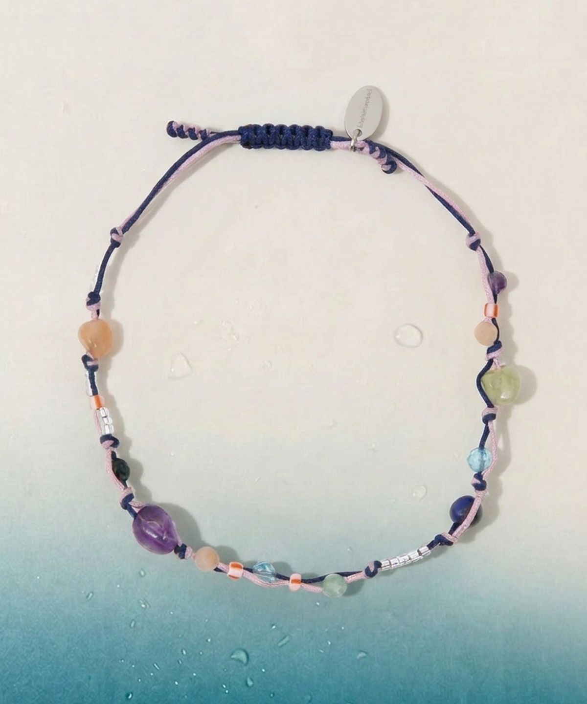 언더컨트롤(UNDERCONTROL) 컬러풀 원석 비즈 장식 사이즈 조절 캐주얼 팔찌 COLOR STONE / BEADS BRACELET / P NAVY