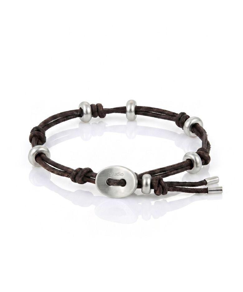 워싱 가죽 스트랩 스테인리스 스틸 파츠 디테일 캐주얼 팔찌 STAINLESS DISC / LEATHER BRACELET / BR
