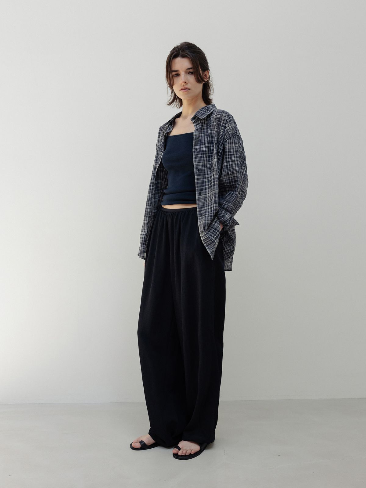 모이아(MOIA) sheer check shirt (navy)