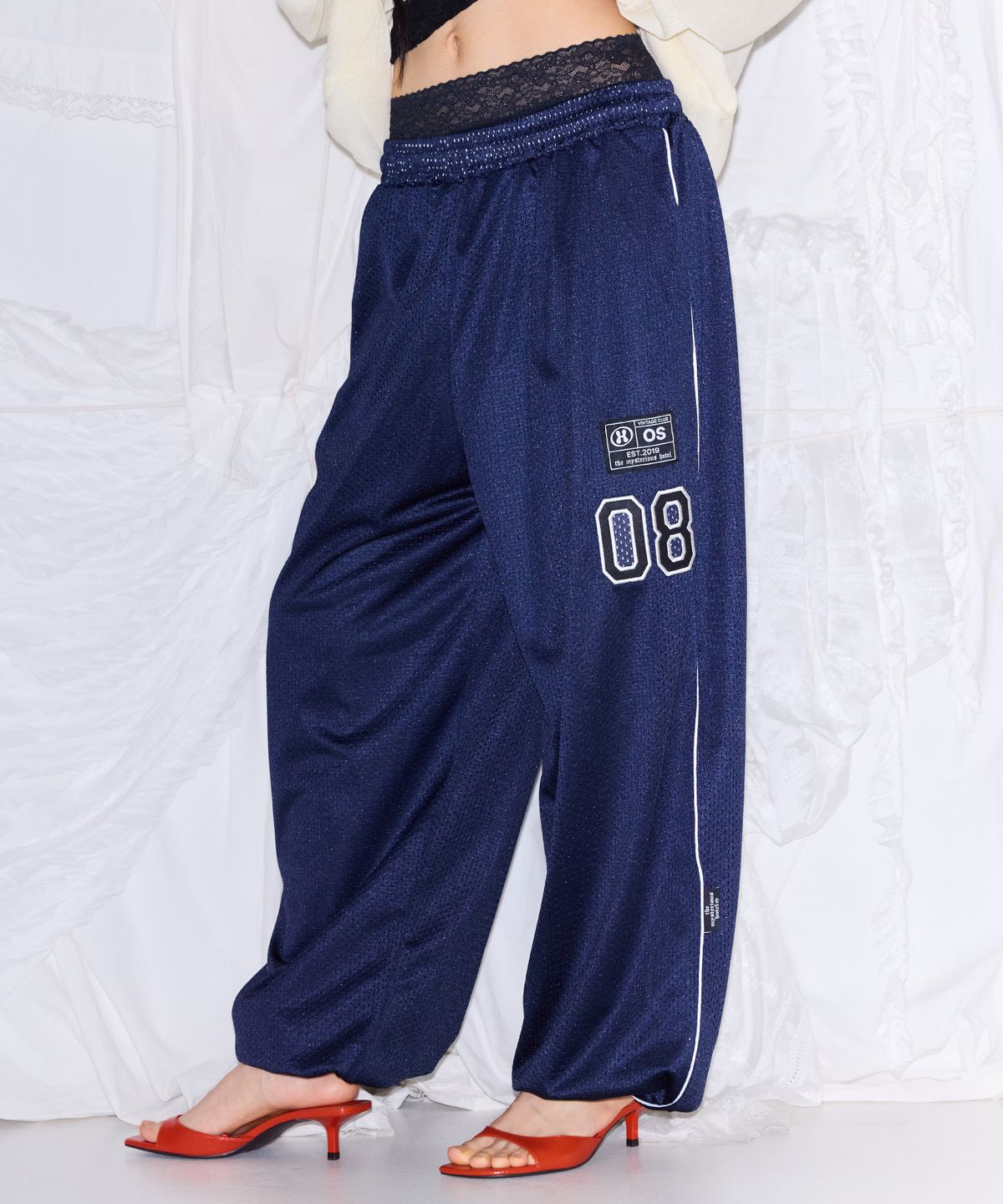 미스테리어스호텔(THE MYSTERIOUS HOTEL) PATCH MESH PANTS [NAVY]