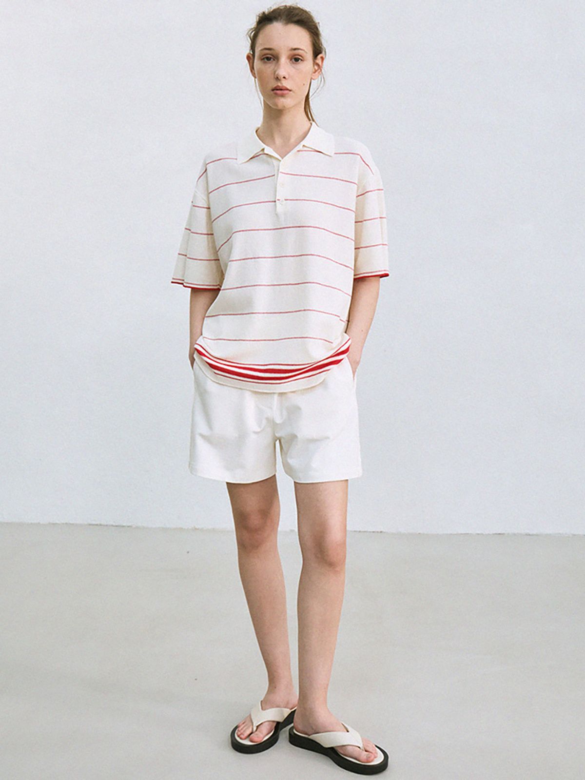 르(LE) embroidered waistband shorts (ivory)