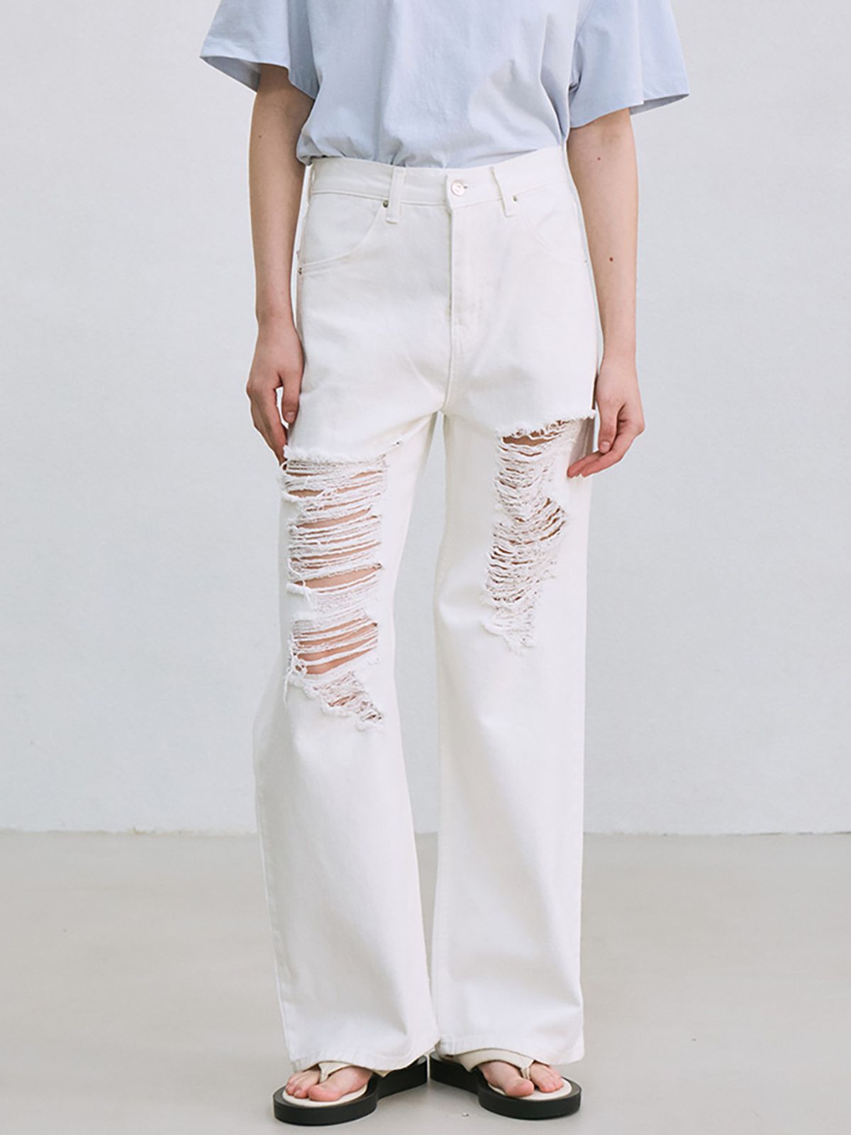 르(LE) destroyed white jeans (white)