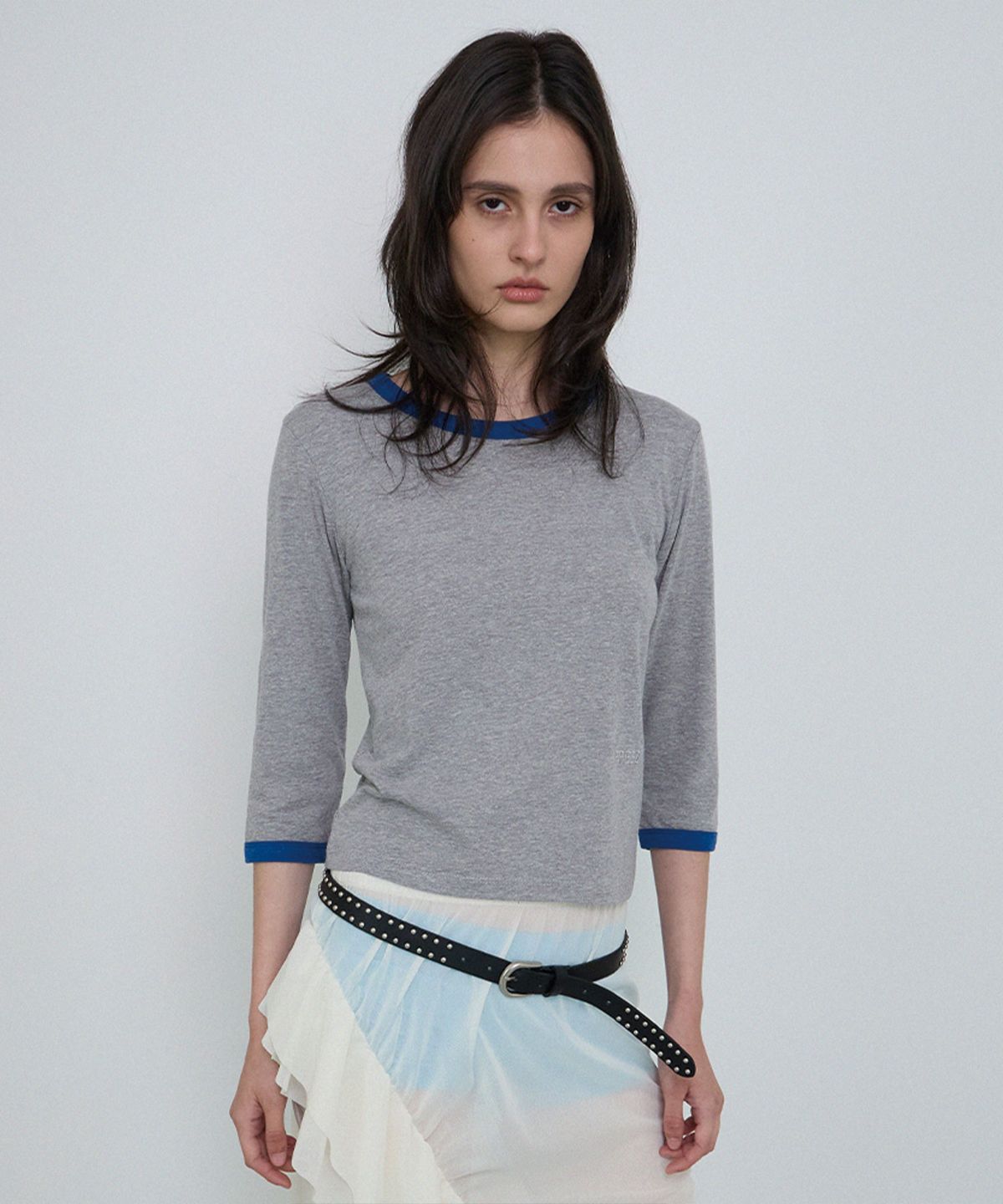 프리퍼프리퍼(PREFERPREFER) Ringer 3/4 Tee (Melange Grey/Blue)