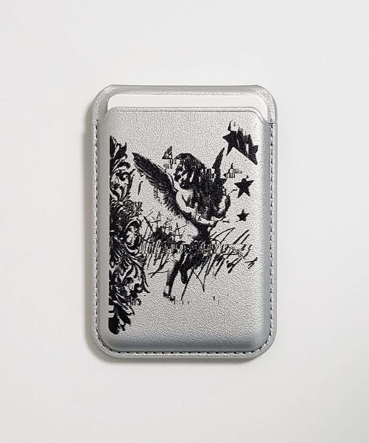 메모리즈바운더리(MEMORIESBOUNDARY) AETERNA Divine Scrawl MagSafe Fold Stand Card Wallet (Silver)