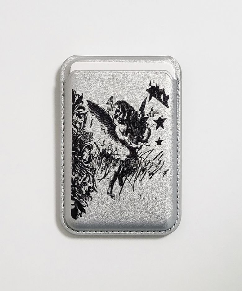 AETERNA Divine Scrawl MagSafe Fold Stand Card Wallet (Silver)