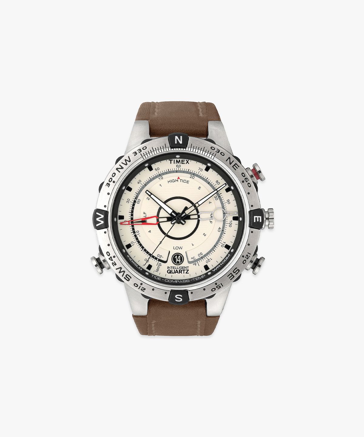 타이맥스(TIMEX) 익스페디션 노스 조수 온도 나침반 브라운 가죽시계 45mm