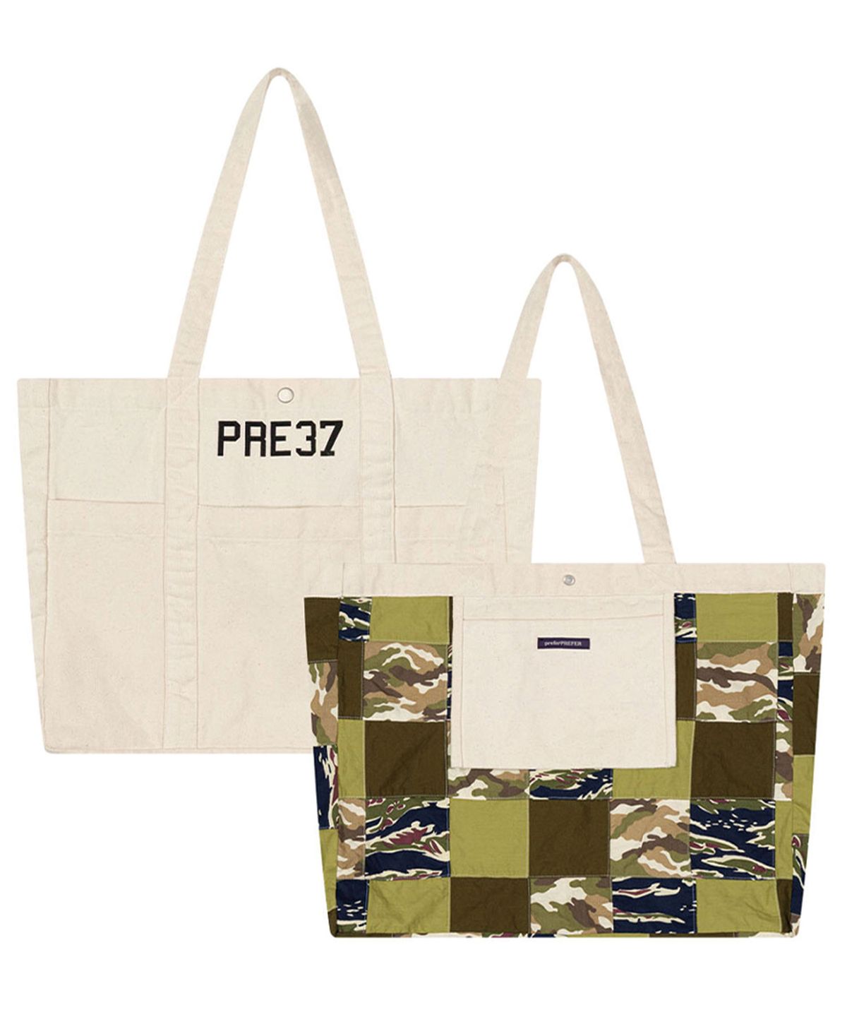 프리퍼프리퍼(PREFERPREFER) Reversible Patchwork Tote Bag (Ivory)