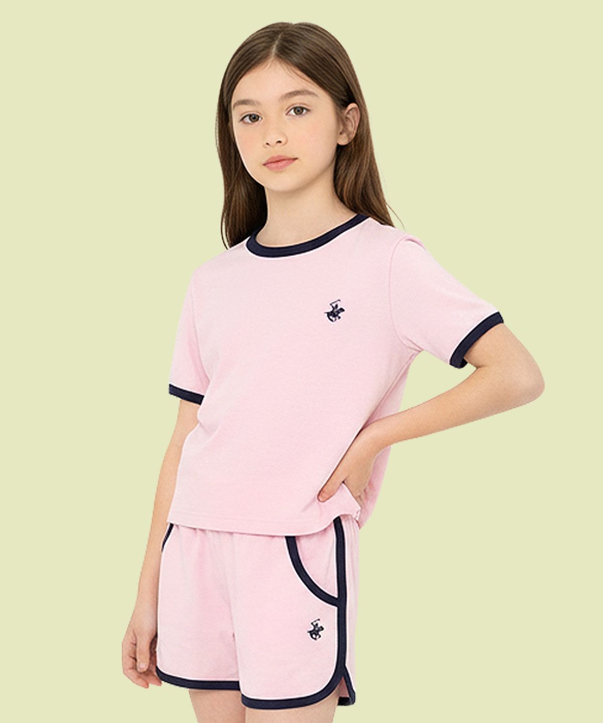 비버리힐즈 폴로클럽 키즈(BEVERLY HILLS POLO CLUB KIDS) 링거크롭티셔츠 [핑크]