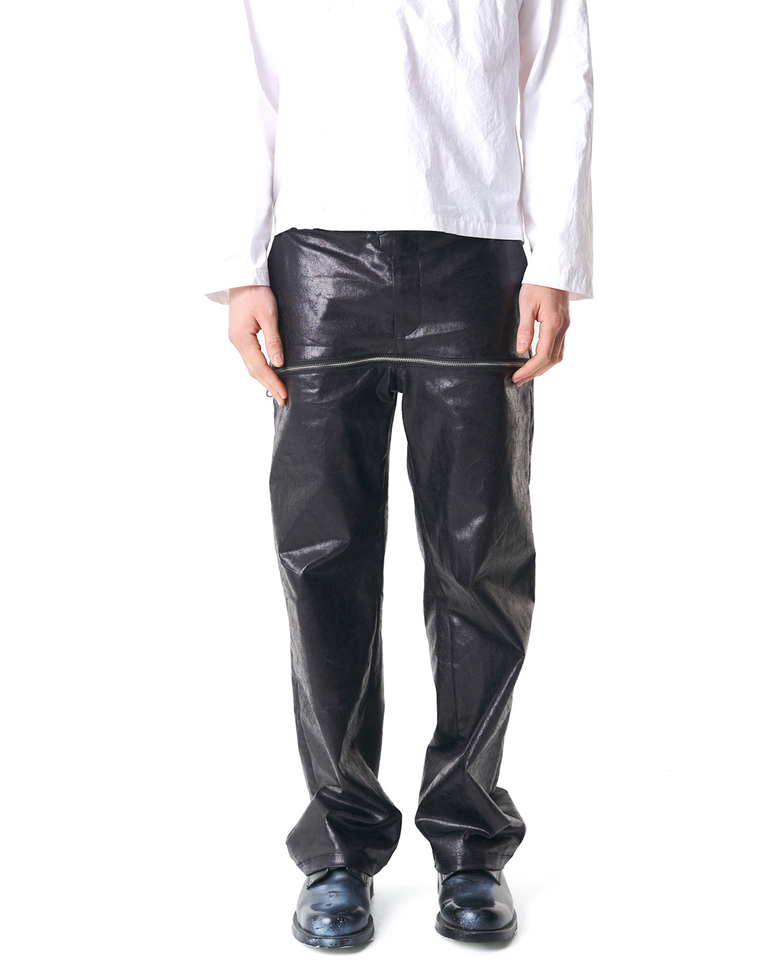 Patent Straight Pants with Zipline detail