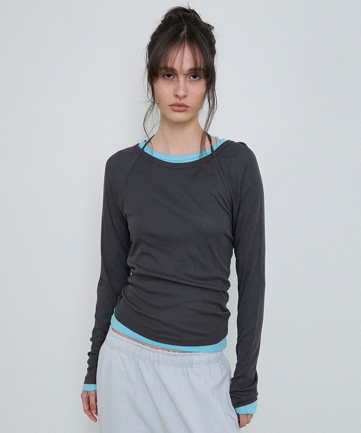 프리퍼프리퍼(PREFERPREFER) Tie Longsleeve Tee (Charcoal)