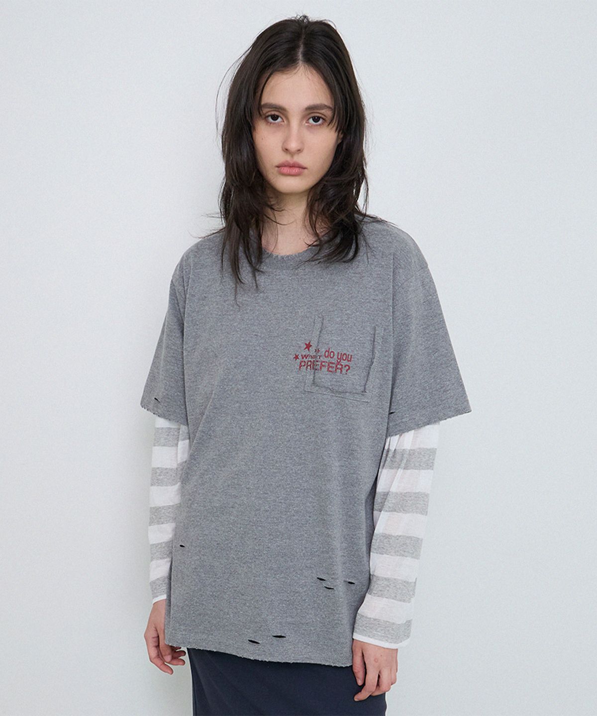 프리퍼프리퍼(PREFERPREFER) Pocket Cutted Tee (Melange Grey)