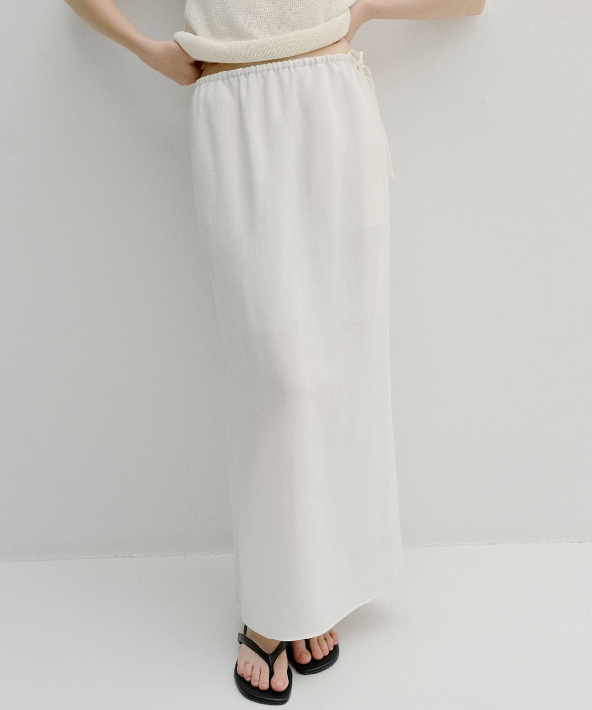 블랭크03(BLANK03) linen banding long skirt (ivory)