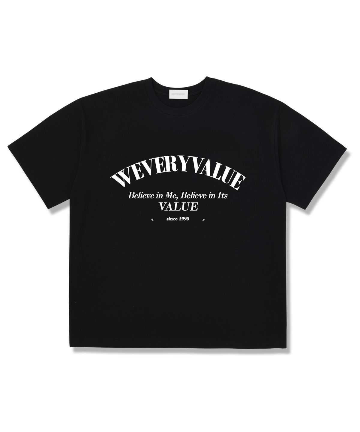 위베리벨류(WEVERYVALUE) 빌리브인미 오버핏 반팔티셔츠 블랙