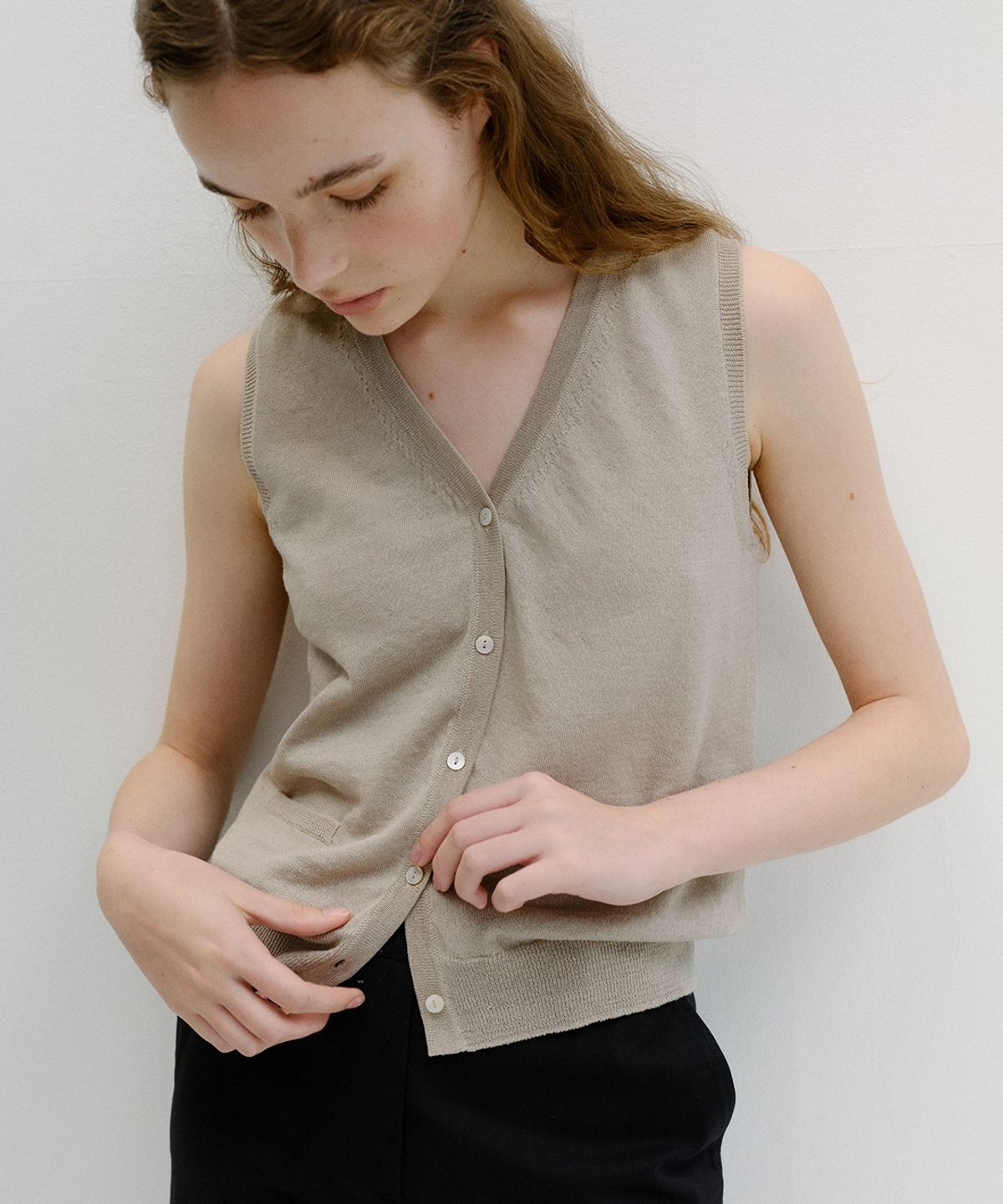 블랭크03(BLANK03) linen vest pullover (natural beige)