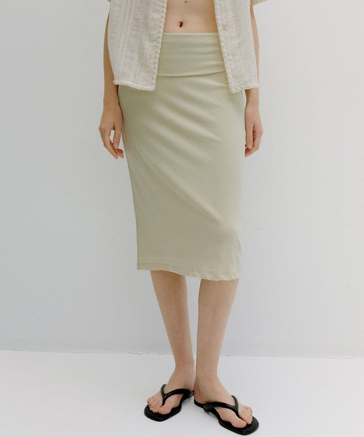 블랭크03(BLANK03) fold-over waist jersey skirt (butter)