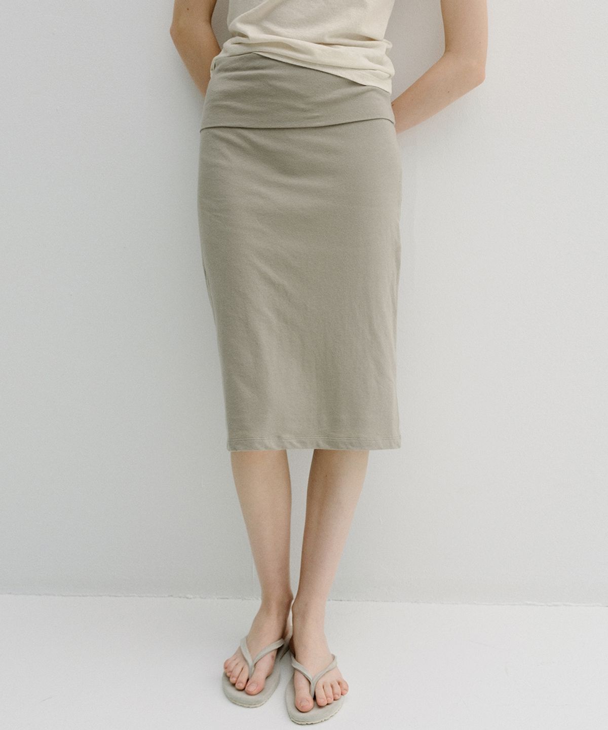블랭크03(BLANK03) fold-over waist jersey skirt (taupe)