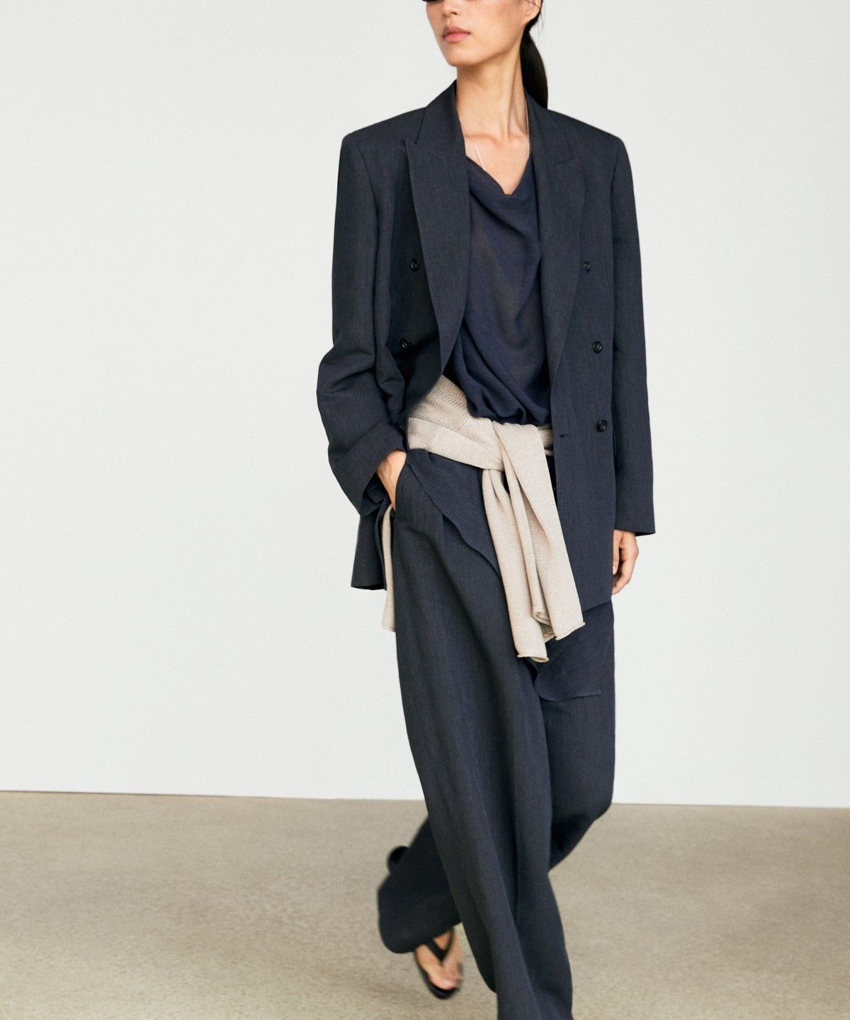 마시모두띠(MASSIMO DUTTI) 멜란지 린넨 더블 브레스트 블레이저