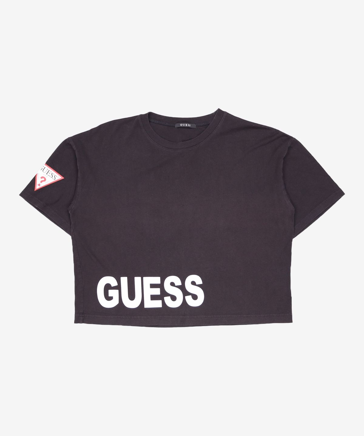 게스(GUESS) 남녀공용 밑단 프린트 세미오버 반팔티 FREE