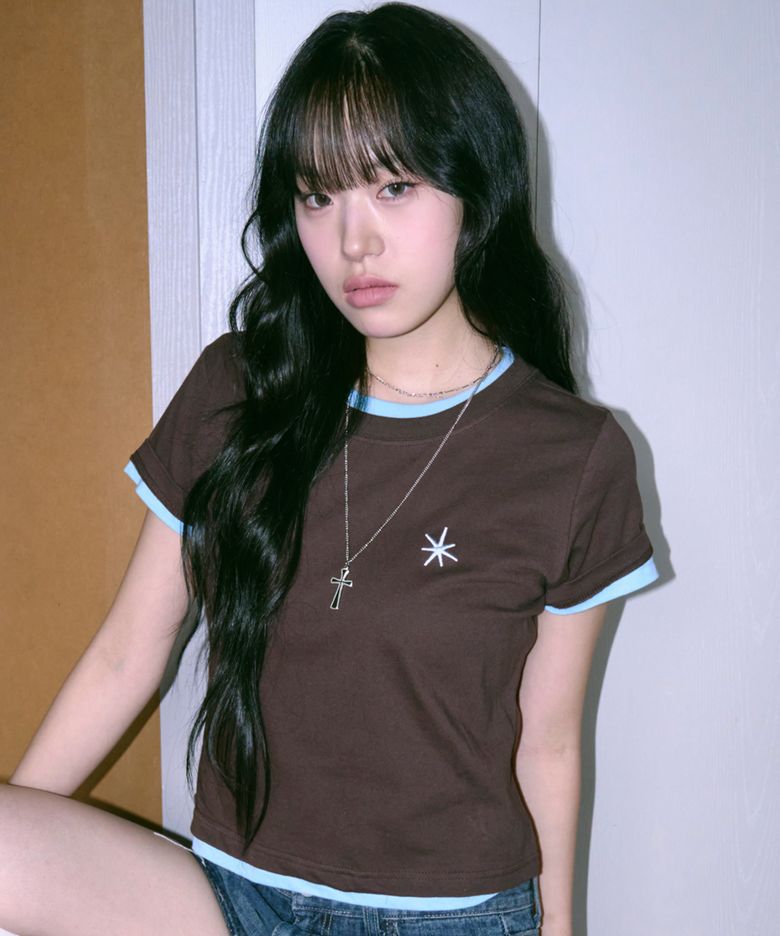 언타이틀 레이어드 크롭 반팔 브라운